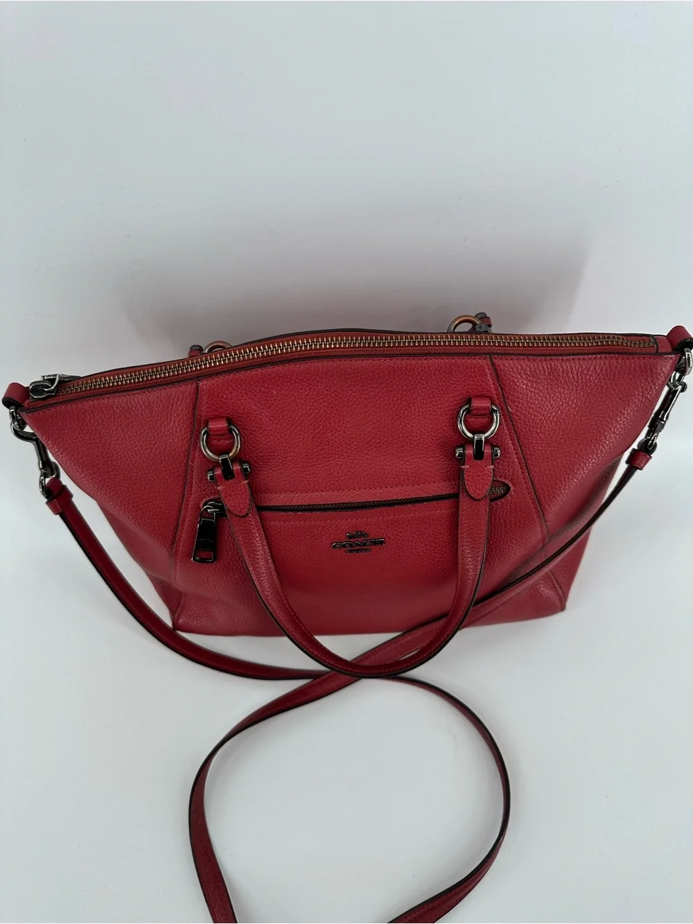 Coach Red Pebbled Leather Prairie Satchel with Crossbody Strap